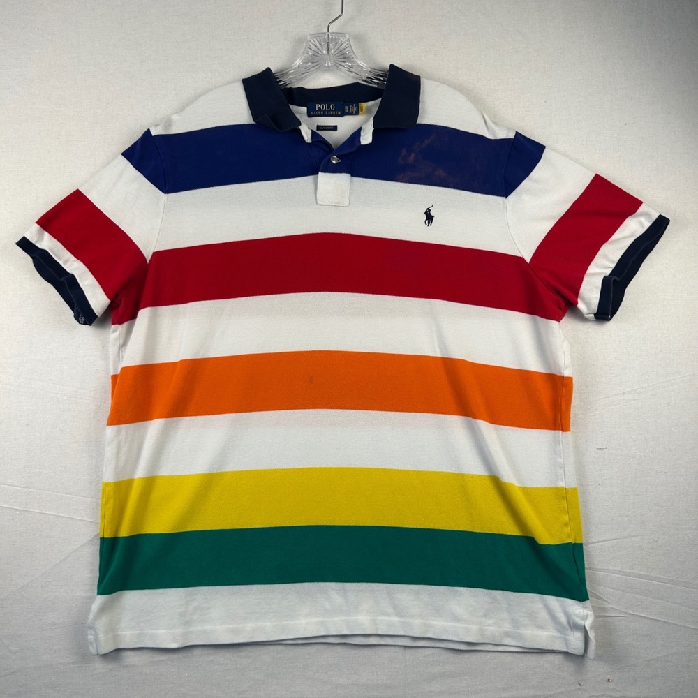 Polo Ralph Lauren Mens XL Classic Fit Multi Color Stripe Short Sleeve Polo Shirt